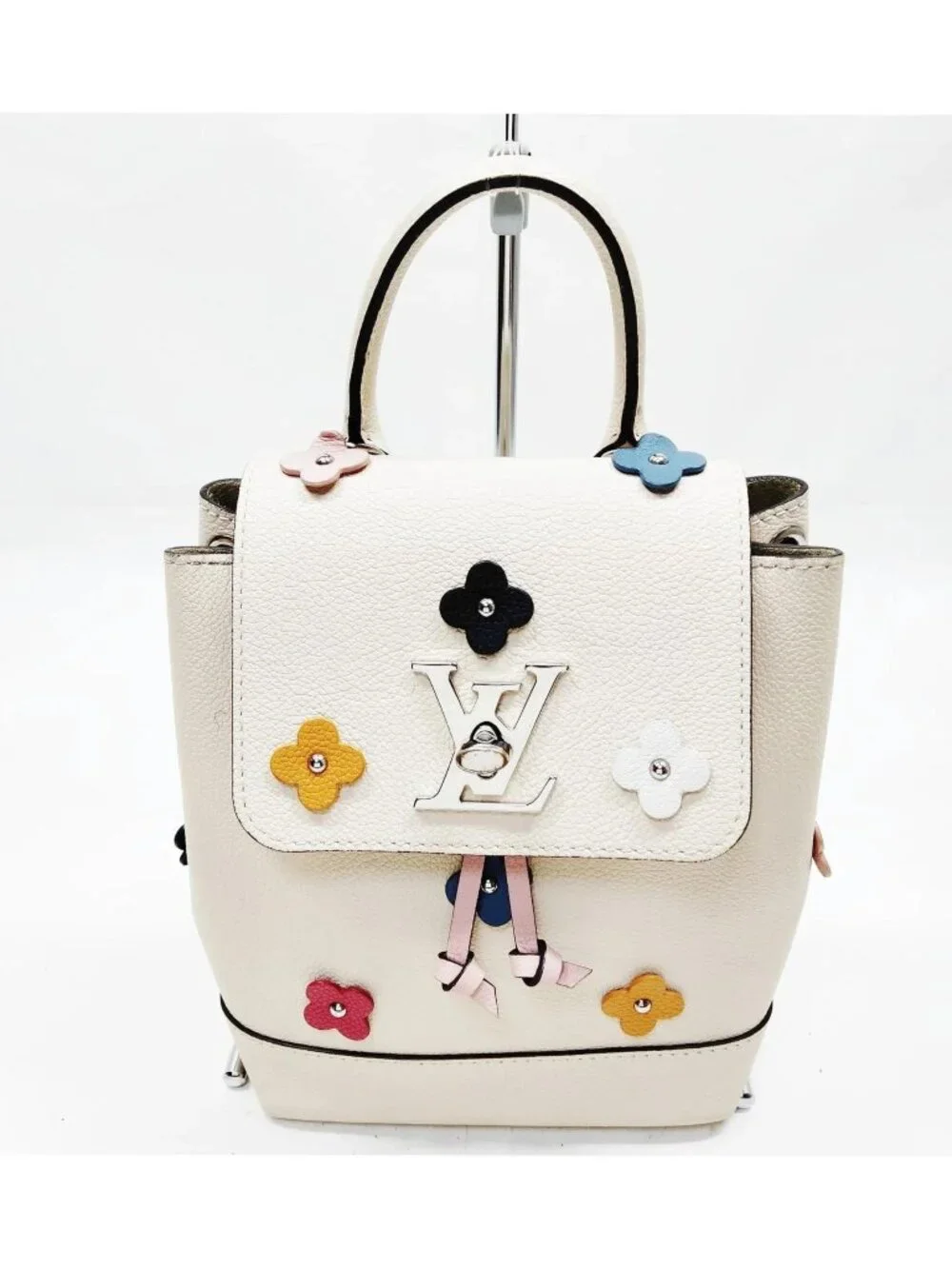 Authentic Louis Vuitton Lockme Floral Leather Backpack White Multicolor LV Bag - Picture 2 of 16